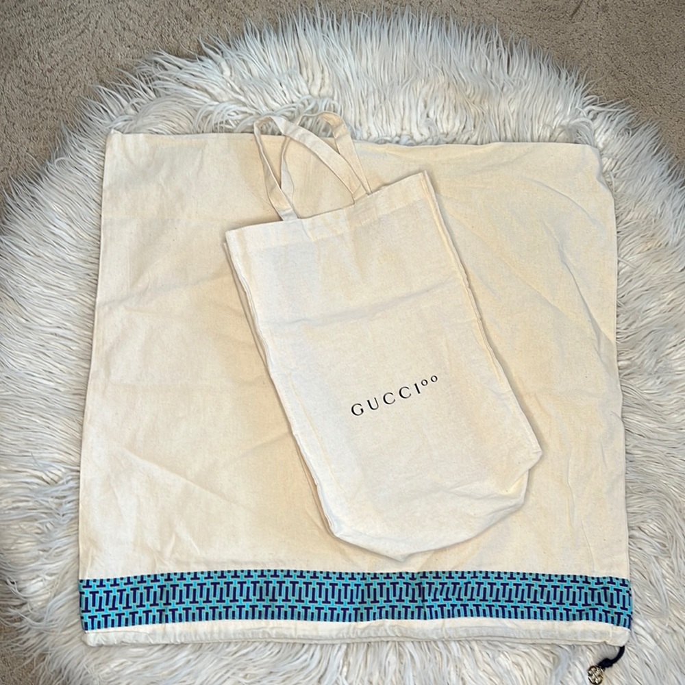 Gucci 100 Anniversary Reusable Cotton Canvas Tote Bag & Tory Burch Dust Bag